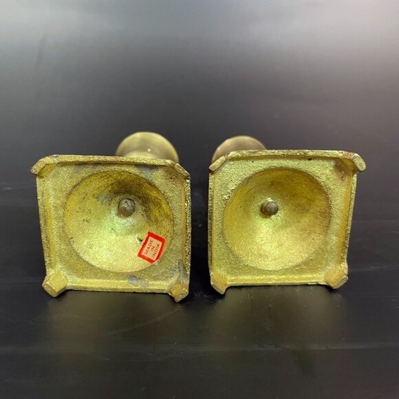 Solid Brass Candle Stick Holders Set of 2 Small 1.75” x 3" Vintage India - Picture 5 of 5